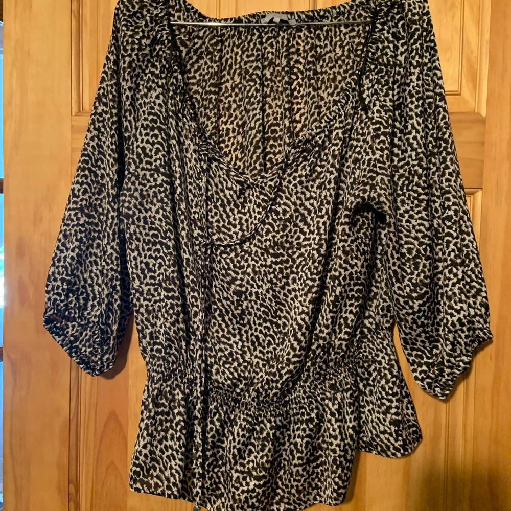Adorable satiny leopard print dress top. Size L, elastic waist. Worn once.
